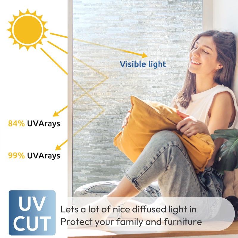 rabbitgoo Window Privacy Film, No Glue Frosted Glass Film, Static Cling UV Blocking Non Adhesive Reusable Heat Control Window Vinyl Clings for Home, Office, Frosted Silk, 35.4 x 157.4 Inches - Image 3